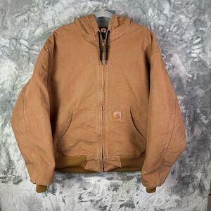 Carhartt Hooded Canvas Jacket 2XL Brown Zip Up Insulated Duck Quilt Lined 376-51